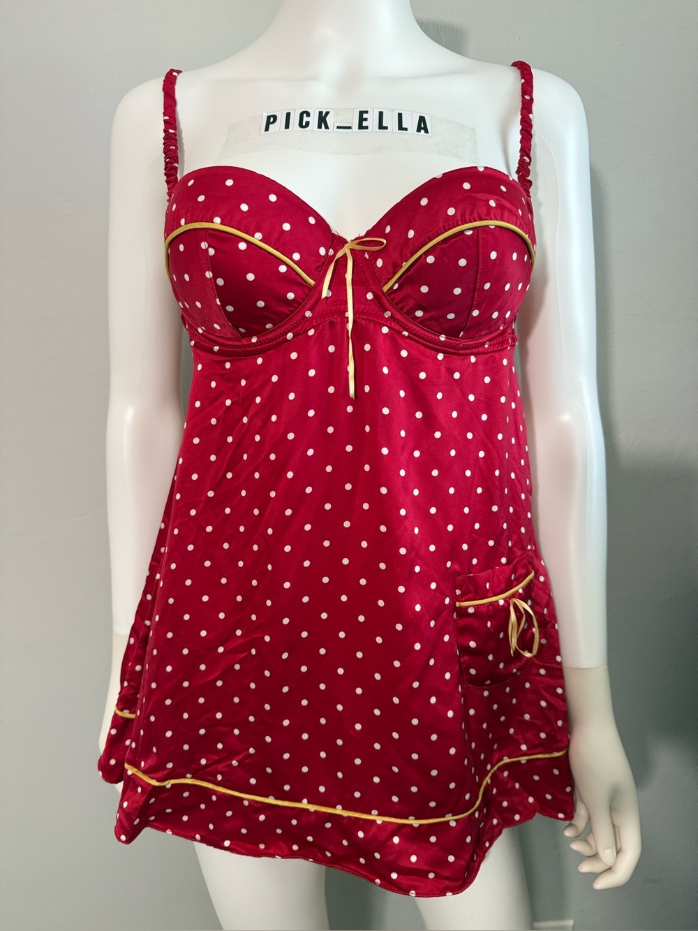 36C VS Victoria’s Secret Vintage Slip lingerie babydoll dress red white polkadot